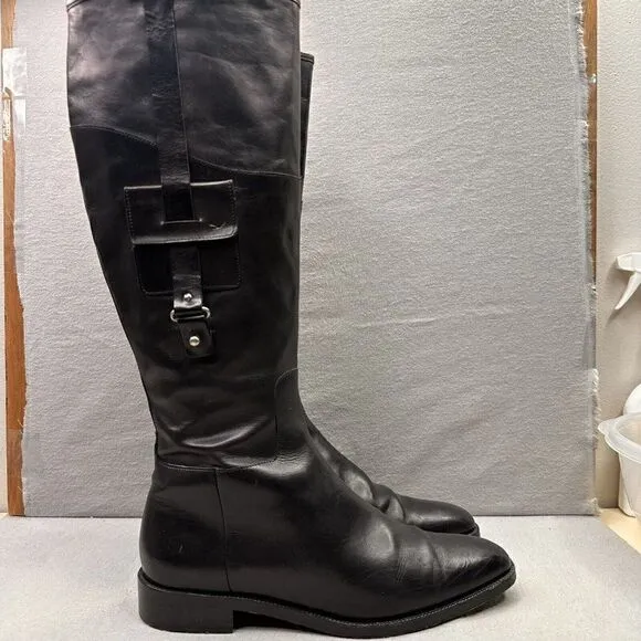 Faconnable Womens Size 9 (B) Riding Boots Black Leather Knee High Made in Italy