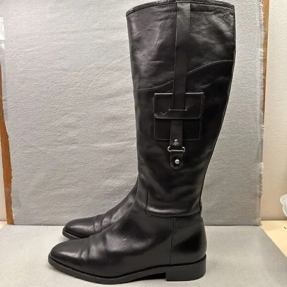Faconnable Womens Size 9 (B) Riding Boots Black Leather Knee High Made in Italy