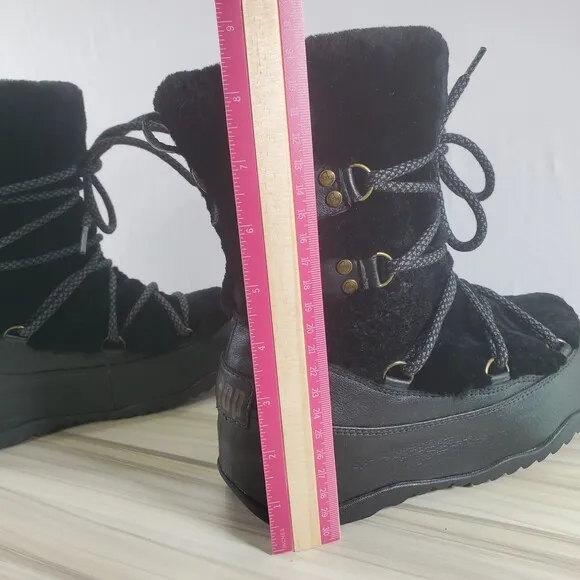 FitFlop 6 Superblizz Shearling Winter Snow Boots Mukluk Fur Tie Lace Up