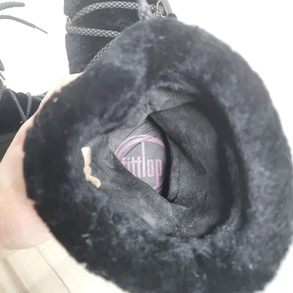 FitFlop 6 Superblizz Shearling Winter Snow Boots Mukluk Fur Tie Lace Up