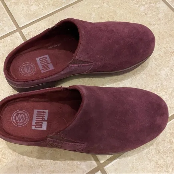 Fitflop Loaff Suede Clog Women's Shoes Maroon Sz 7