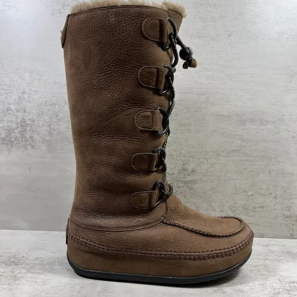Fitflop Mukluk Moc Shearling Fur Tall Leather Winter Boots - Women's Size 7