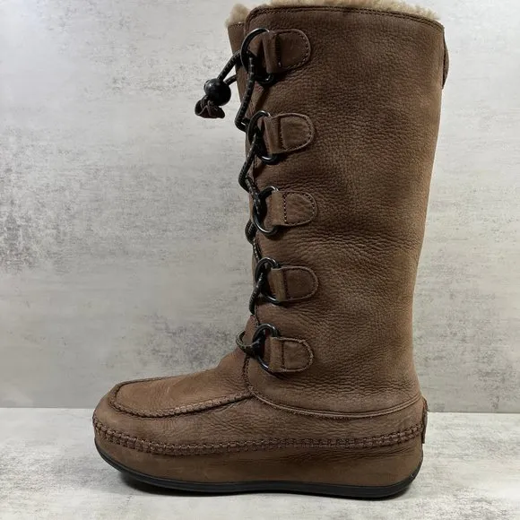 Fitflop Mukluk Moc Shearling Fur Tall Leather Winter Boots - Women's Size 7