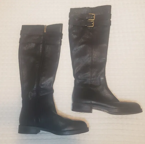 Franco Sarto Christoff Black Leather Knee Tall Riding Boots Womens Sz 5, 5.5