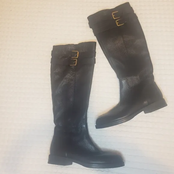 Franco Sarto Christoff Black Leather Knee Tall Riding Boots Womens Sz 5, 5.5