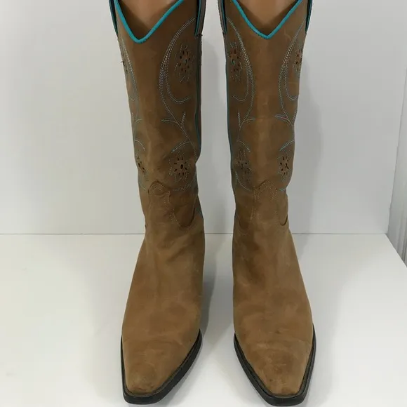 Franco Sarto cowboy boots with turquoise size 10