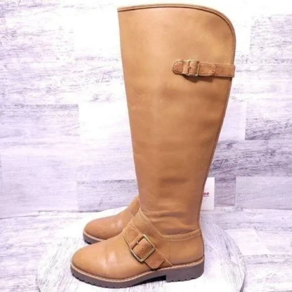 Franco Sarto Cutler Leather Wide Calf Tall Riding Boot Camel Brown Women's 5.5