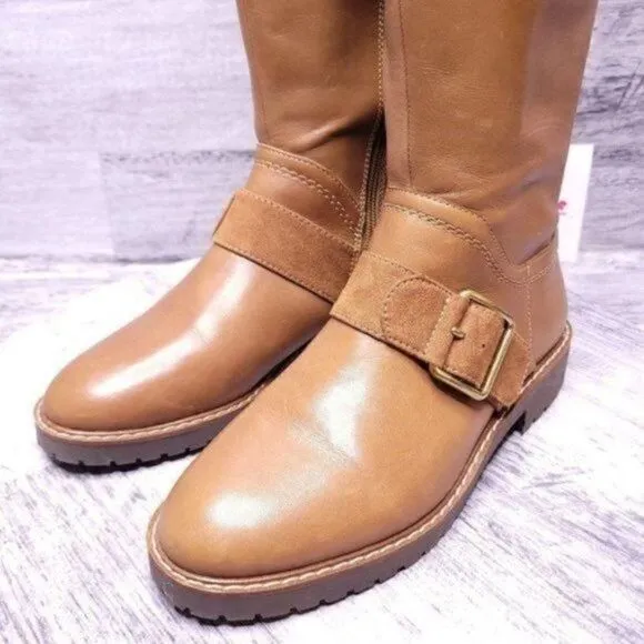Franco Sarto Cutler Leather Wide Calf Tall Riding Boot Camel Brown Women's 5.5