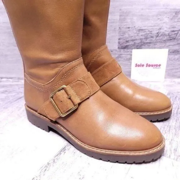 Franco Sarto Cutler Leather Wide Calf Tall Riding Boot Camel Brown Women's 5.5