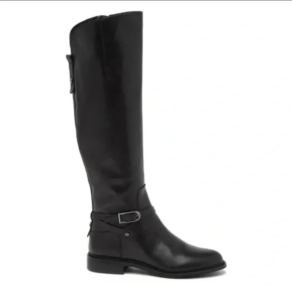 Franco Sarto Hadley Black Leather Tall Riding Boots Equestrian Flat Buckle 6.5