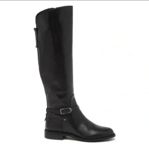 Franco Sarto Hadley Black Leather Tall Riding Boots Equestrian Flat Buckle 6.5