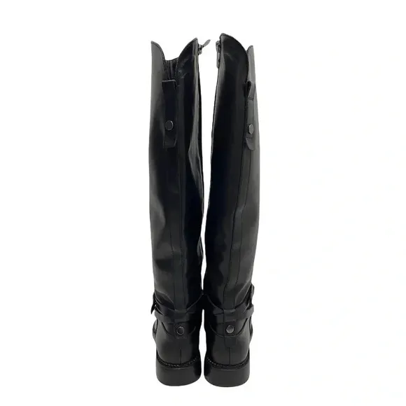 Franco Sarto Hadley Black Leather Tall Riding Boots Equestrian Flat Buckle 6.5