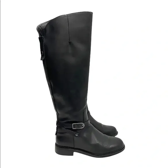 Franco Sarto Hadley Black Leather Tall Riding Boots Equestrian Flat Buckle 6.5