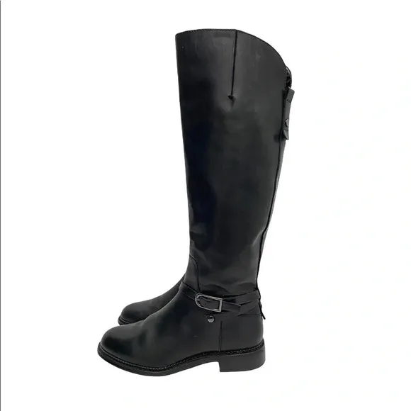 Franco Sarto Hadley Black Leather Tall Riding Boots Equestrian Flat Buckle 6.5
