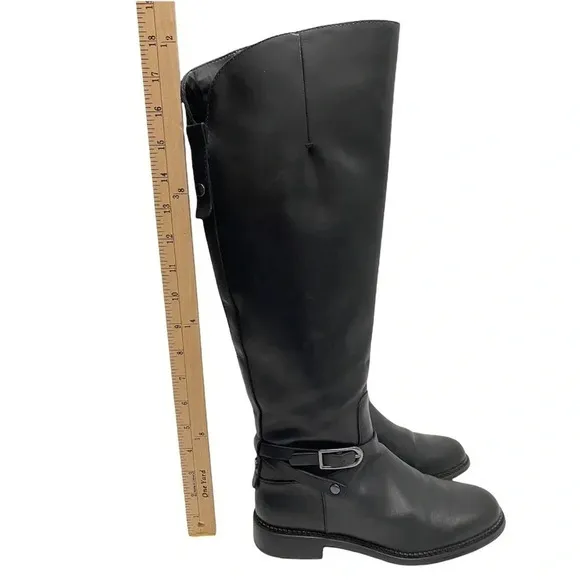 Franco Sarto Hadley Black Leather Tall Riding Boots Equestrian Flat Buckle 6.5