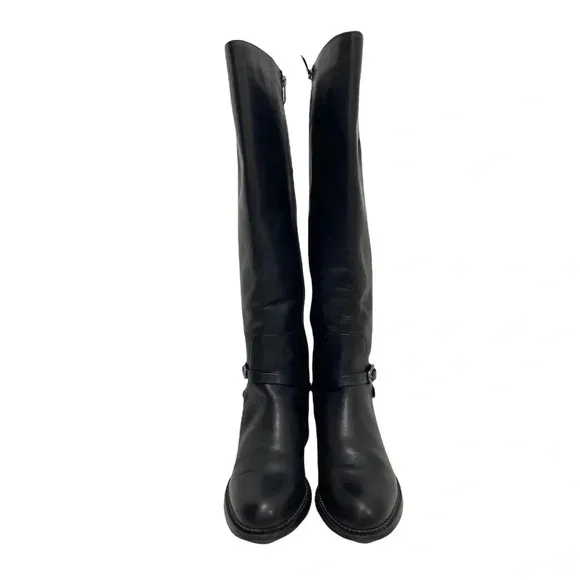 Franco Sarto Hadley Black Leather Tall Riding Boots Equestrian Flat Buckle 6.5