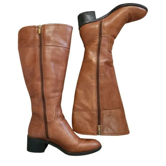 Franco Sarto Lizbeth Tall Riding Boots Wide Calf Tan Leather Women's Size 6