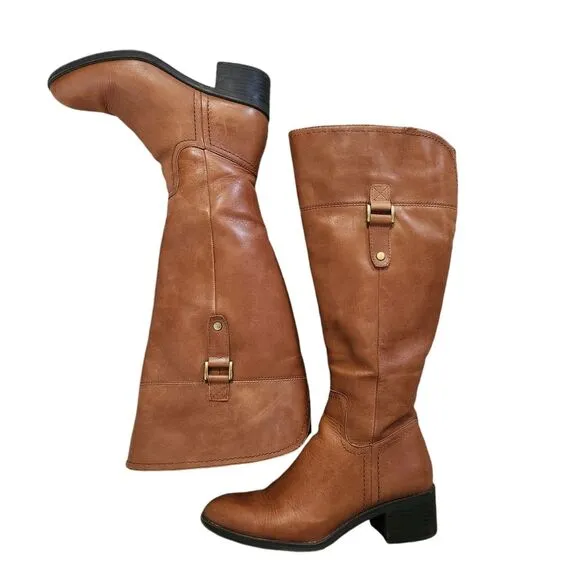 Franco Sarto Lizbeth Tall Riding Boots Wide Calf Tan Leather Women's Size 6