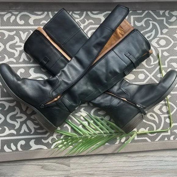 💋Franco Sarto Womens Riding Boots Shoes Side Zipper Black A-Coley 8