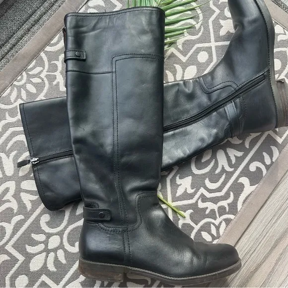 💋Franco Sarto Womens Riding Boots Shoes Side Zipper Black A-Coley 8