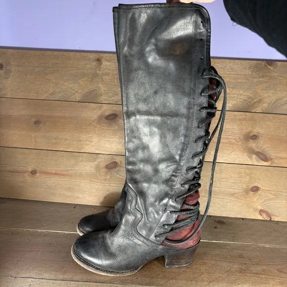 free bird coal womens size 9 shoes black leather knee high heel tall riding boot