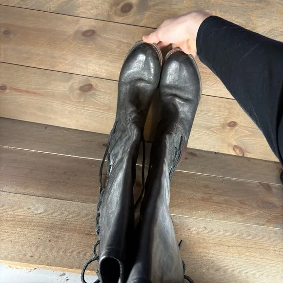 free bird coal womens size 9 shoes black leather knee high heel tall riding boot