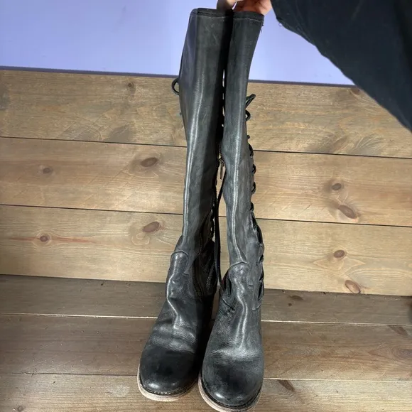 free bird coal womens size 9 shoes black leather knee high heel tall riding boot