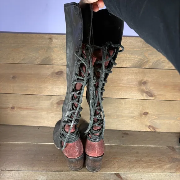 free bird coal womens size 9 shoes black leather knee high heel tall riding boot