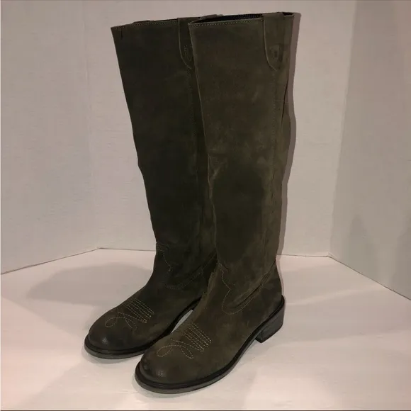 Free People Arya Olive Green Suede Knee High Riding Campus Boots Shoes sz 8/38
