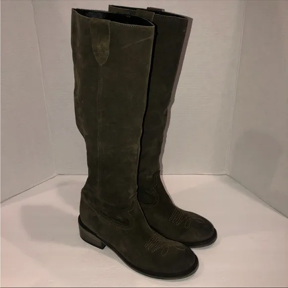 Free People Arya Olive Green Suede Knee High Riding Campus Boots Shoes sz 8/38