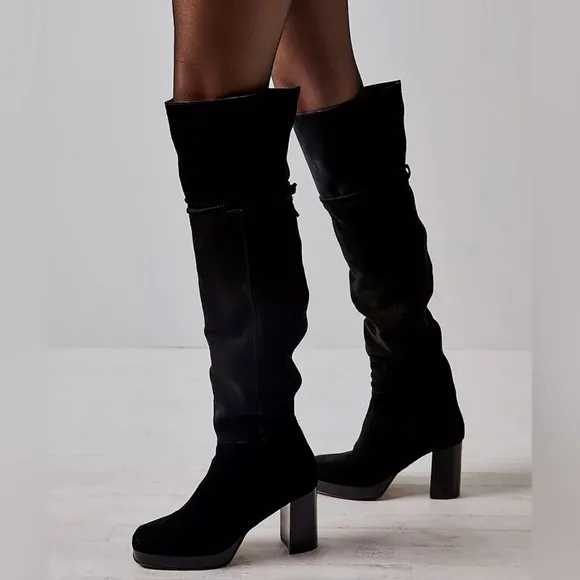 Free People Black Suede NWOT Echo Platform Over‎ The Knee Boot Size 9.5