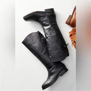 Free People Faded Black Everly Equestrian Boots Leather Zipper Back