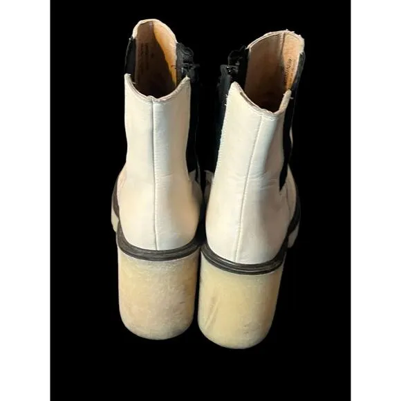 Free People James Chelsea Boot •EUR 38 US 8• Cream White Chunky Heel Leather