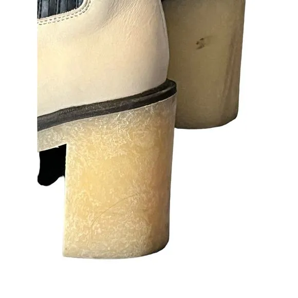 Free People James Chelsea Boot •EUR 38 US 8• Cream White Chunky Heel Leather