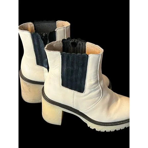 Free People James Chelsea Boot •EUR 38 US 8• Cream White Chunky Heel Leather