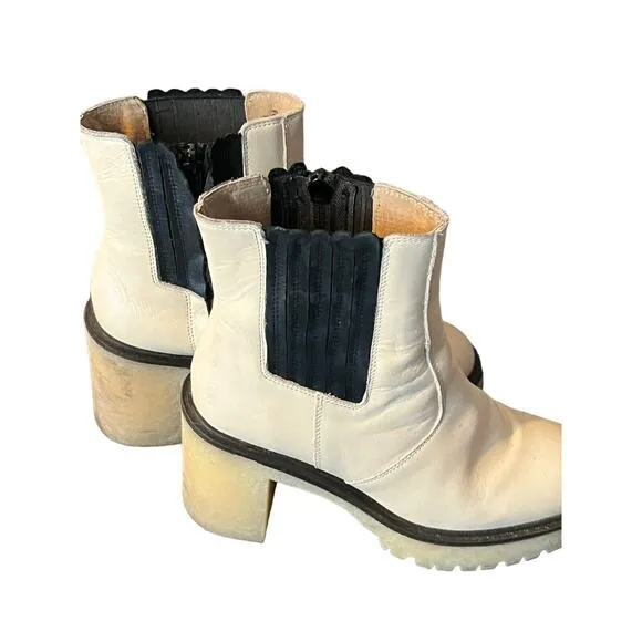 Free People James Chelsea Boot •EUR 38 US 8• Cream White Chunky Heel Leather