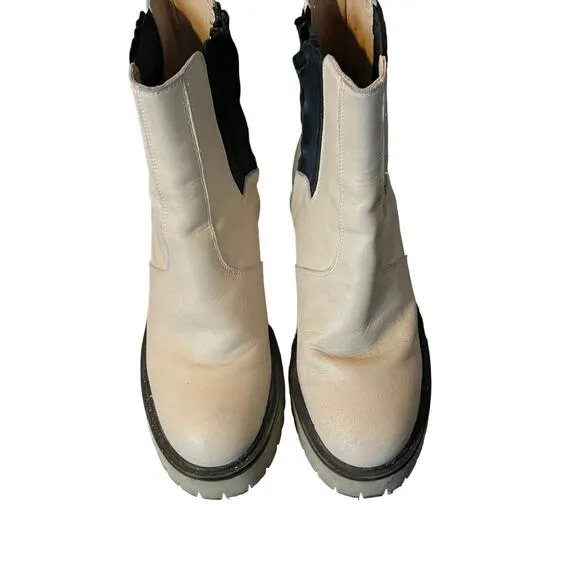 Free People James Chelsea Boot •EUR 38 US 8• Cream White Chunky Heel Leather