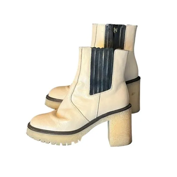 Free People James Chelsea Boot •EUR 38 US 8• Cream White Chunky Heel Leather