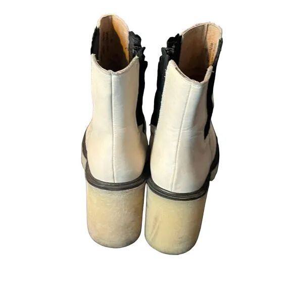Free People James Chelsea Boot •EUR 38 US 8• Cream White Chunky Heel Leather