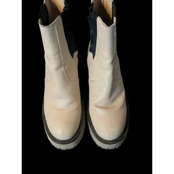 Free People James Chelsea Boot •EUR 38 US 8• Cream White Chunky Heel Leather