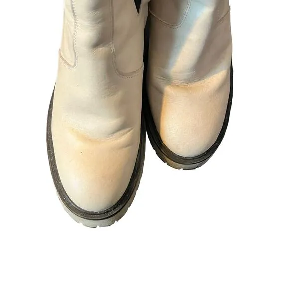 Free People James Chelsea Boot •EUR 38 US 8• Cream White Chunky Heel Leather