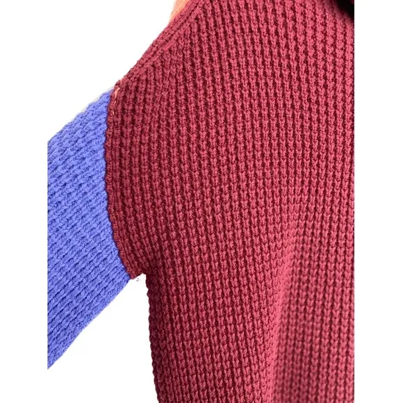 Free People Park City Chunky Knit Turtleneck Pullover Sweater, Color Block - S