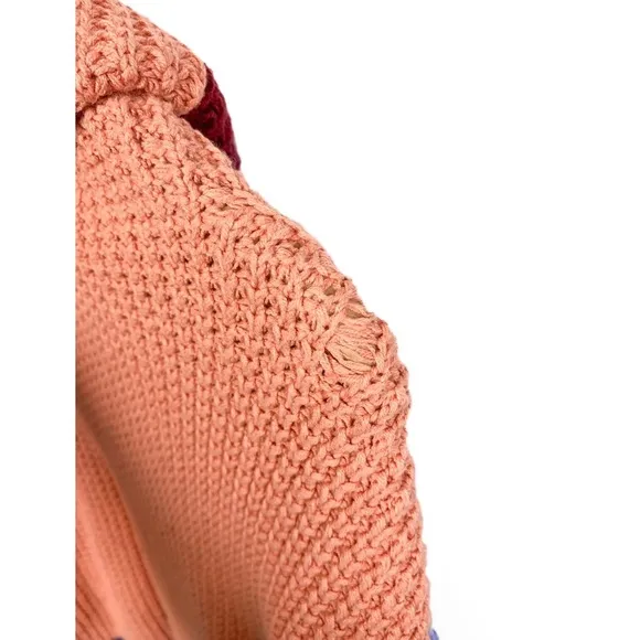 Free People Park City Chunky Knit Turtleneck Pullover Sweater, Color Block - S