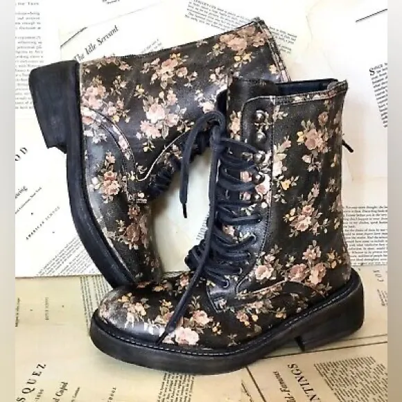 FREE PEOPLE SANTA FE LEATHER LACE-UP COMBAT BOOTS