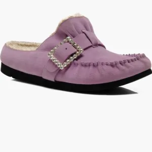 Free People Sz 10 Suede After Riding Slip On Lavender Womens Shearling Shoes NEW