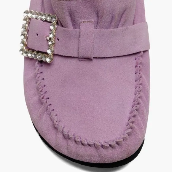 Free People Sz 10 Suede After Riding Slip On Lavender Womens Shearling Shoes NEW