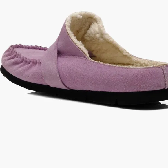 Free People Sz 10 Suede After Riding Slip On Lavender Womens Shearling Shoes NEW