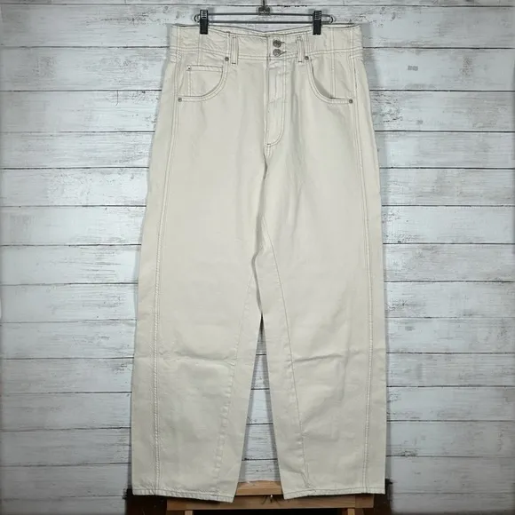 Free People We The Free Aster Ivory Denim Wide Straight Leg Jeans 32 NWT $98