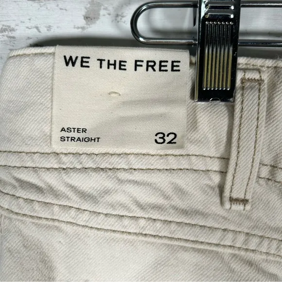 Free People We The Free Aster Ivory Denim Wide Straight Leg Jeans 32 NWT $98