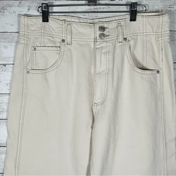 Free People We The Free Aster Ivory Denim Wide Straight Leg Jeans 32 NWT $98